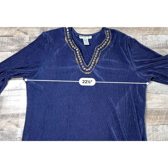 Cathy Daniels Blue Embellished Beads Studs All Season Blouse sz 1X - Picture 4 of 8